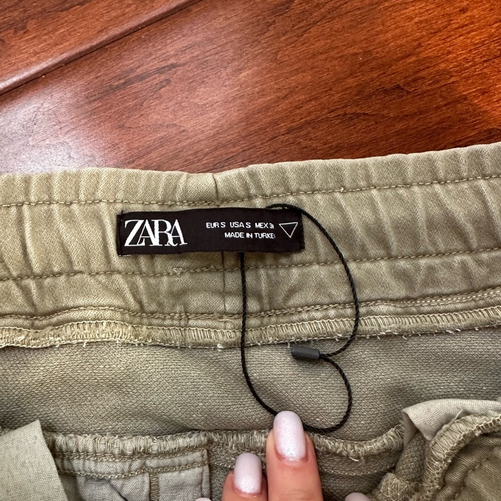 ZARA Man Olive Green Twill Jogger Pants Boys Size S Cotton Blend Elastic Cuff - Picture 8 of 10